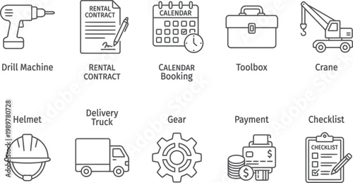 construction tools and equipment icons set