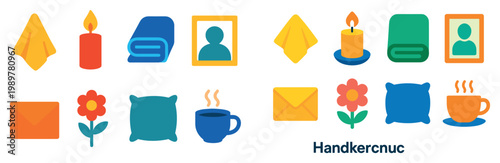 Home icons with towel candle cup colorful