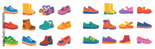 Footwear icons with sneaker boot sandal colorful