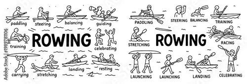Sports icons with rowboat oar crew outline