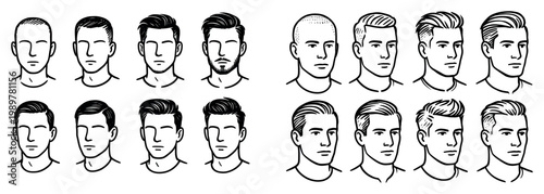 Profile icons with male faces and hairline outline
