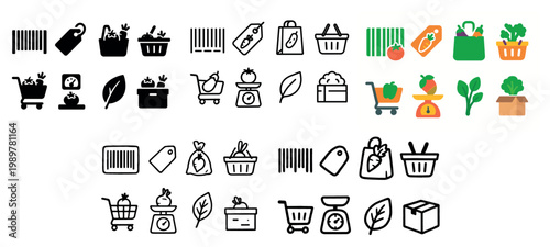 Grocery icons collection in various styles