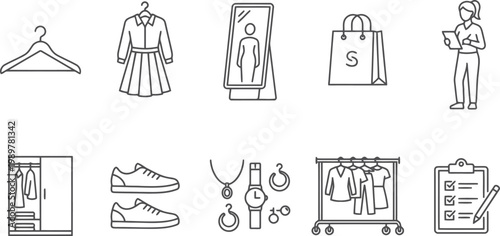 shopping icons set, e commerce elements, fashion symbols
