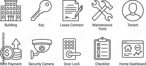 set of property management and rental icons