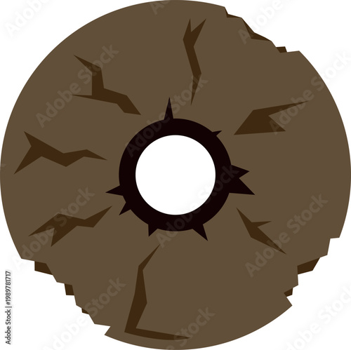 Stone wheel showing a flat cartoon design with cracks and a central hole
