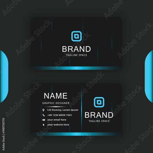 Modern business card design with sleek black and blue color scheme for professional use