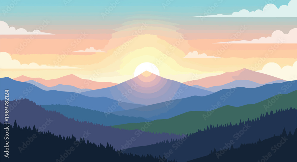 Obraz premium Serene Mountain Landscape at Sunrise, Layers of Peaks and Sky