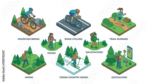 Outdoor activities and sports illustrations.