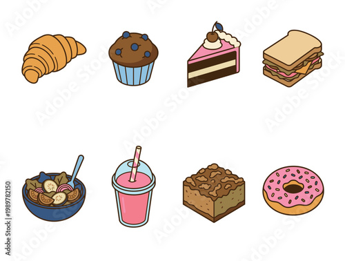 A variety of sweet and savory food items.