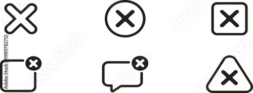 Set of black line icons representing various 'no' or 'cancel' symbols and warnings