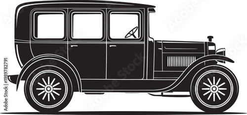 Vintage car silhouette vector, classic automobile side view, old retro vehicle illustration