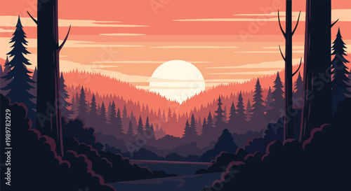 Pixel Art Forest Landscape at Sunset