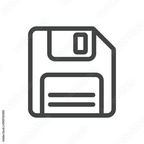 Outline Line Floppy Disk Save Sign Icon for Digital Data Storage Interface Element