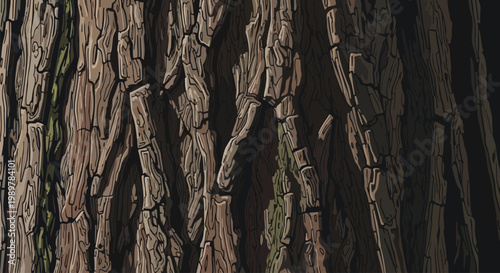 Close-up of rough, textured tree bark with deep fissures and organic patterns