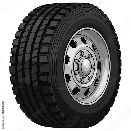 heavy duty truck tire wheel flat vector illustration