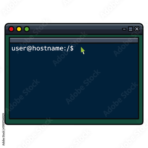 Linux Terminal Command Prompt Desktop Window Flat Vector Illustration