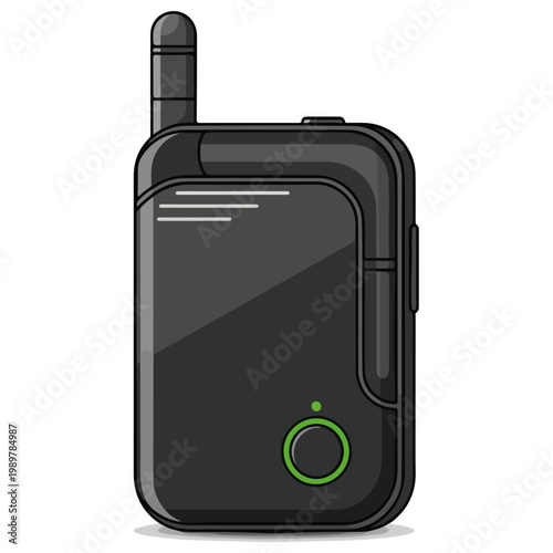 minimalist black walkie talkie flat vector illustration with green accent