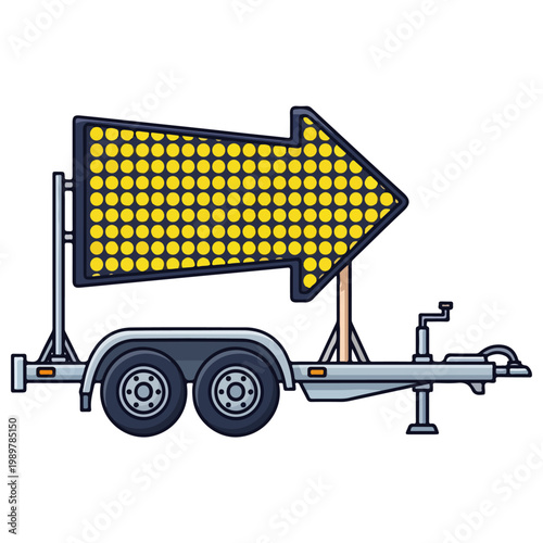 mobile arrow traffic sign trailer flat vector illustration