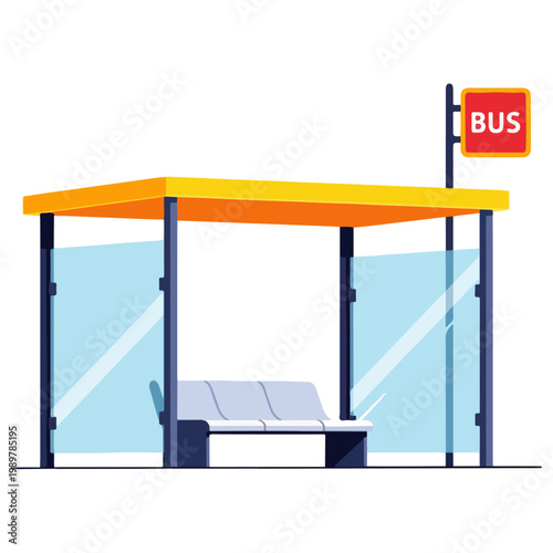 Modern Flat Design Bus Stop Shelter Vector Illustration