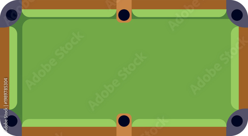 Simple flat vector illustration showing a top view of a green billiard table