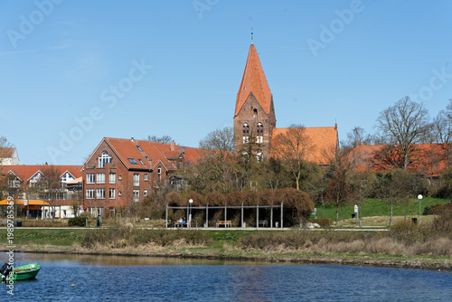 Germany, Mecklenburg Vorpommern, Rerik, April 8, 2026: Rerik Ostsee village skyline with St. John's Church and lake