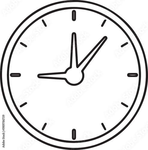 Clock face displays the time at nine past ten with minimalist black line art on a white background.