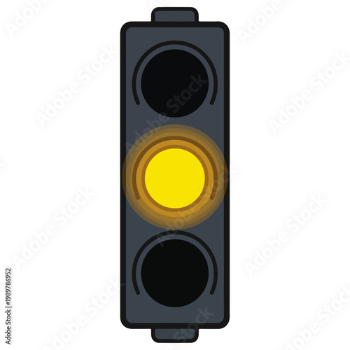 Yellow Caution Light Traffic Signal Flat Vector Illustration