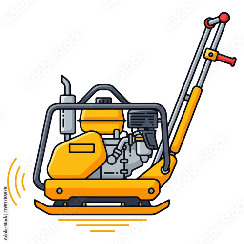 yellow vibratory plate compactor flat design vector illustration