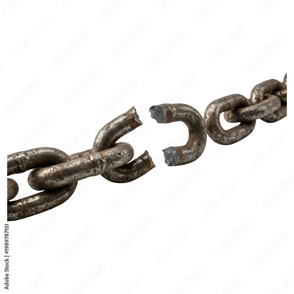 Fototapeta premium Heavy Duty Rusty Metal Chain Breaking Apart in the Middle