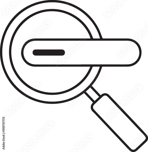 Magnifying glass icon featuring a minus symbol represents the zoom out function for digital interfaces.