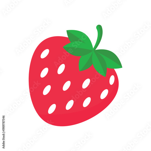 Strawberry flat vector illustration on white background. Red strawberry icon symbol flat minimalist vector.
