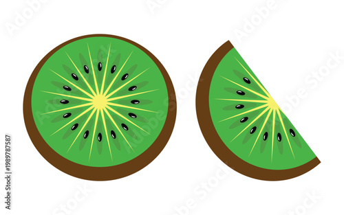 Kiwi fruit slices wedges vector icons. Flat illustration of green tropical kiwi fruit. healthy eating concepts.