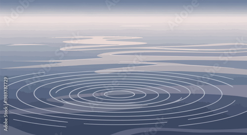 Calm Water Surface with Ripples and Distant Stream