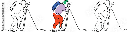 Photographer adjusting camera angle for a perfect shot in various scenarios Vector
