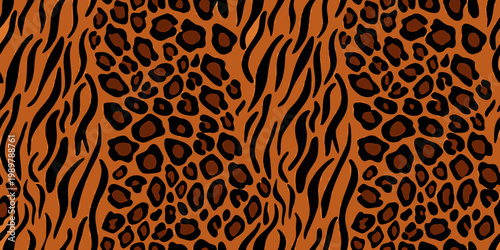 A vibrant seamless pattern blending tiger and leopard animal prints