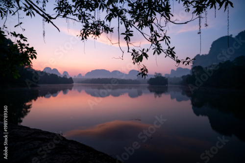 Beautiful Sunrise in the morning Glorious morning light at Baan Nong Thale, Krabi Province,Thailand