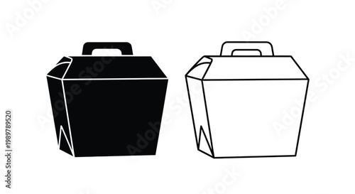 Two takeout boxes one filled and one empty shown as a silhouette