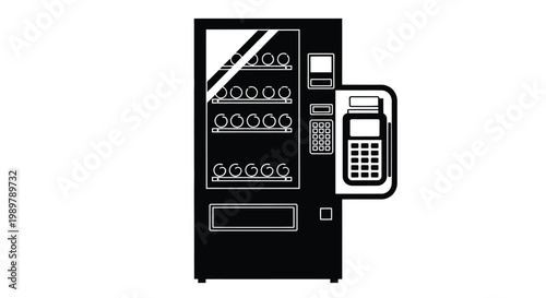 Modern vending machine with contactless payment a stark black silhouette