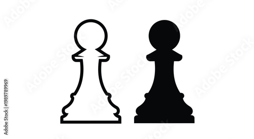 Two chess pieces a bishop and a pawn in black and white silhouette