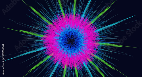 Vibrant colorful explosion burst with pink blue and green lines