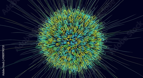 Vibrant blue and yellow abstract geometric burst on dark background