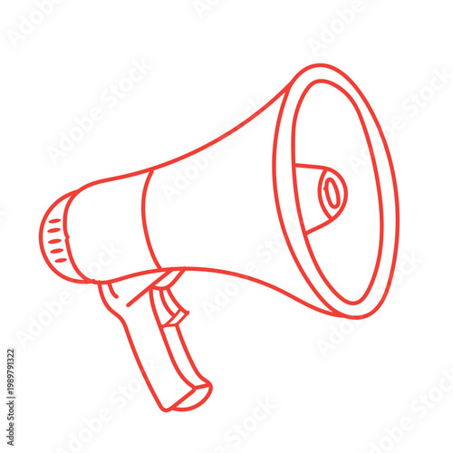 Red line art megaphone on white background