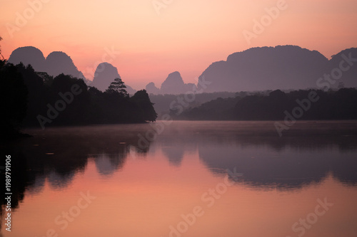 Beautiful Sunrise in the morning Glorious morning light at Baan Nong Thale, Krabi Province,Thailand