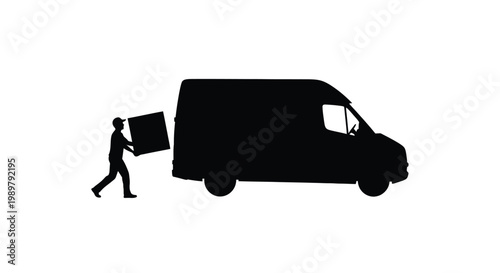 Man carrying a box next to a delivery van silhouette