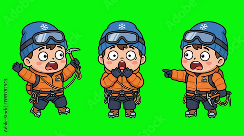 Cartoon Climber in Different Poses on Green Screen