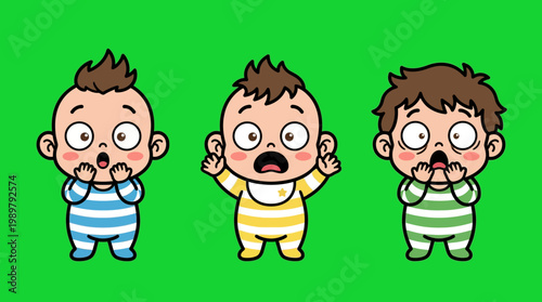 Three Cartoon Babies Expressing Surprise and Fear