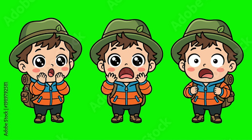 Excited Hiker in Various Expressions