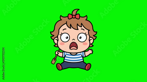Shocked Baby with a Spatula on a Green Screen