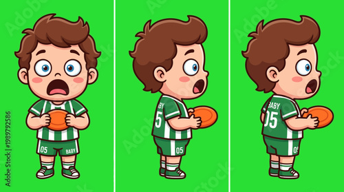 Cartoon Boy Showing Different Viewpoints Holding a Frisbee