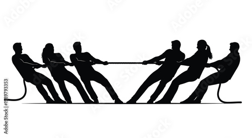 People engaged in a tug of war competition dramatic black silhouette